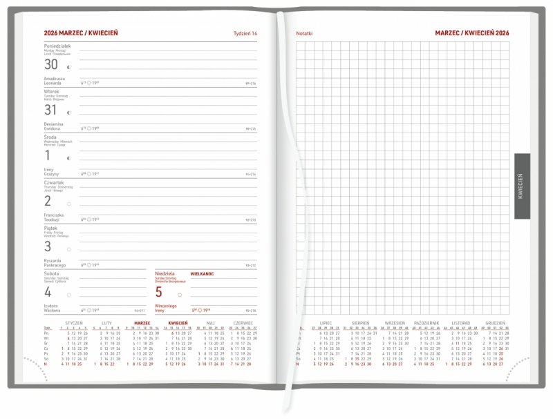 kalendarz tygodniowy z notesem na rok 2026