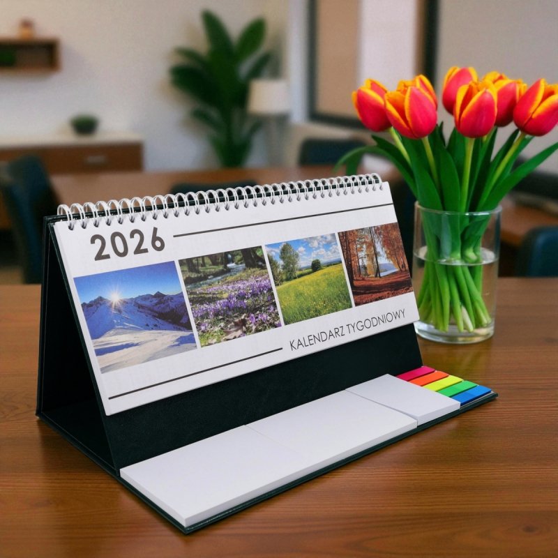 Kalendarz biurkowy z notesami i znacznikami EXCLUSIVE PLUS 2026 czarny