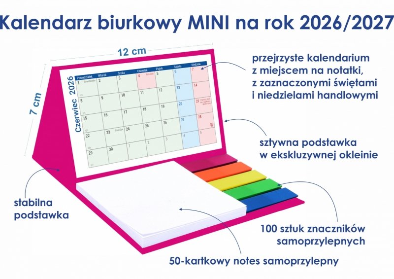 opis i wymiary kalendarza biurkowego szkolnego na rok 2026/27