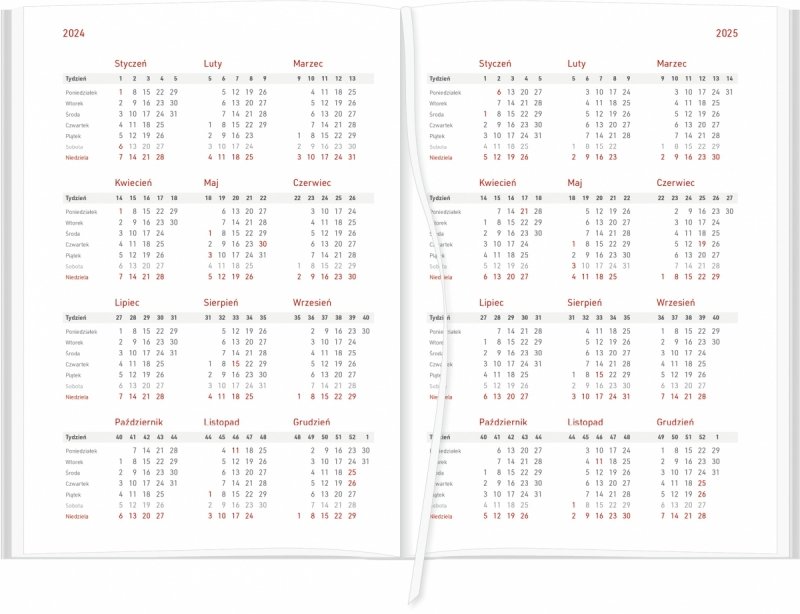kalendarz od czerwca 2024 do czerwca 2025