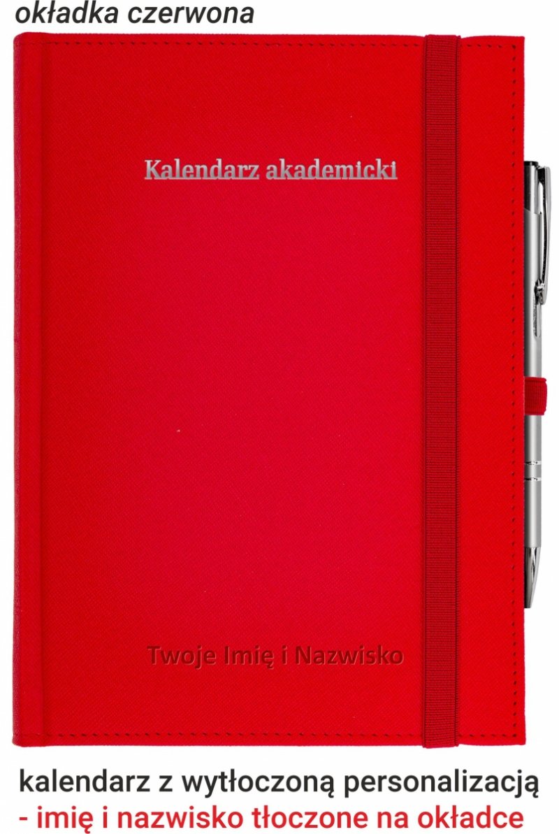kalendarz z tłoczoną personalizacją na okładce - czerwony