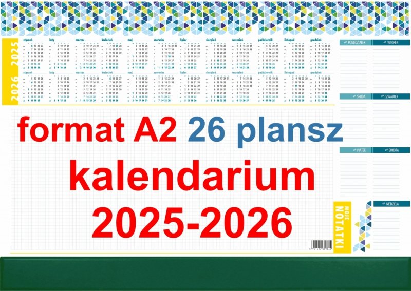 Kalendarz na rok 2025 oraz rok 2026 26-kartkowy do położenia na biurku