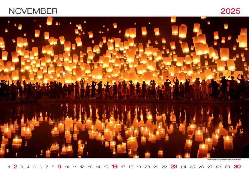 Kalendarz ścienny wieloplanszowy World Wonders 2025 - listopad 2025