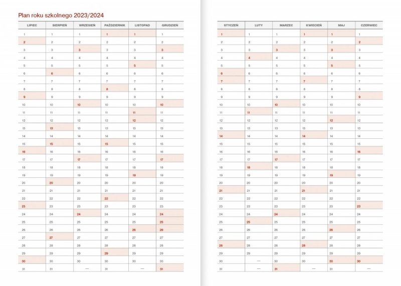 Kalendarz nauczyciela 2023/2024 A5 tygodniowy oprawa VIVELLA czerwona - WIELKIE SERCE
