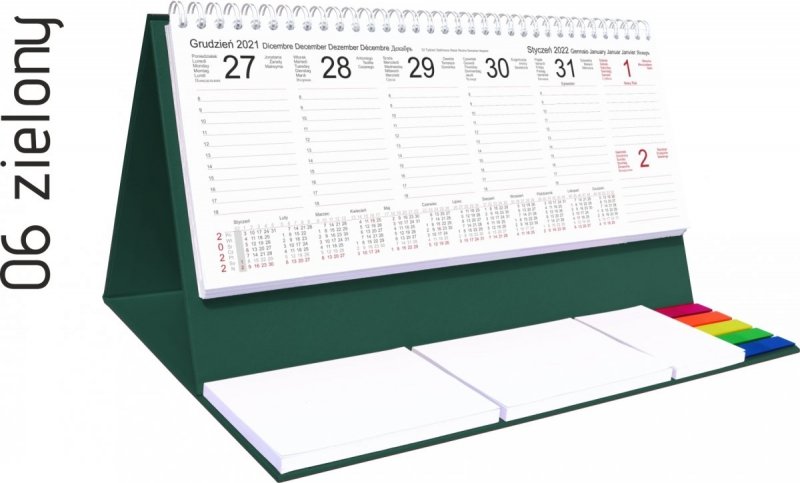 Kalendarz biurkowy z notesami i znacznikami EXCLUSIVE PLUS 2022 zielony
