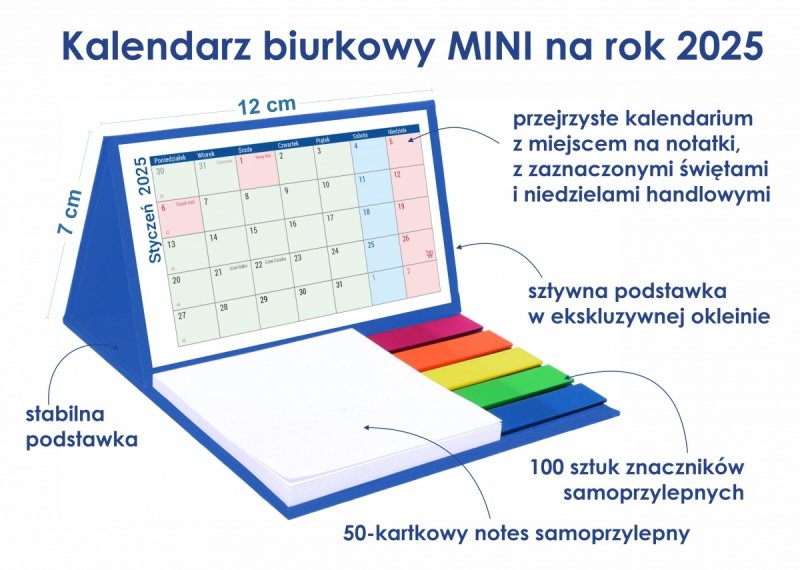 Opis i wymiary kalendarza MINI na rok 2025 