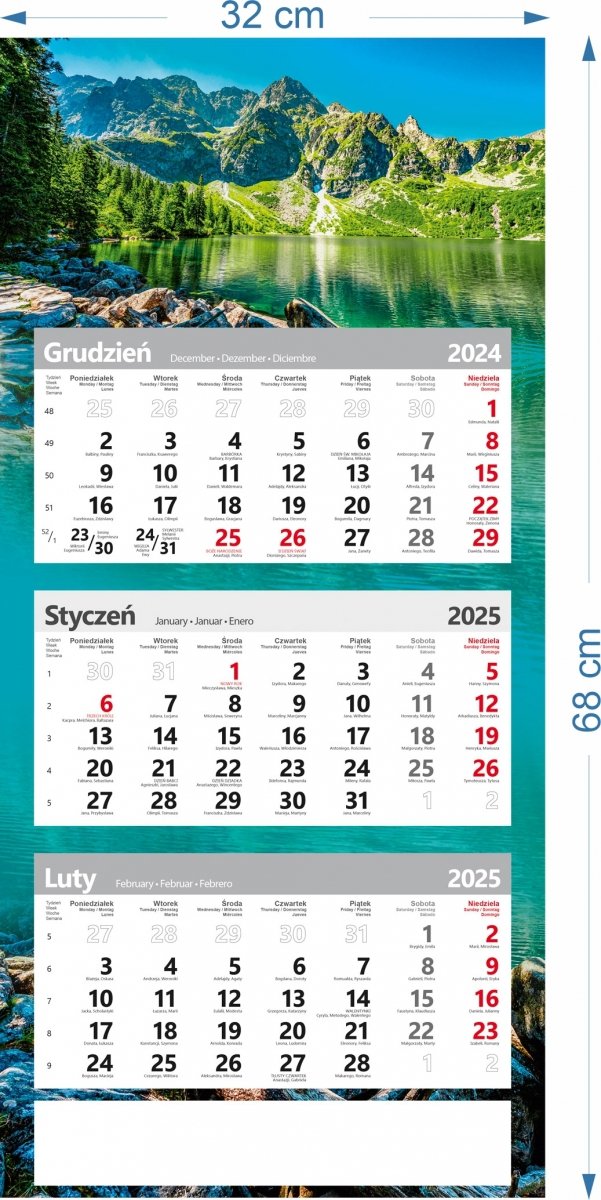 wymiary kalendarza poster na rok 2025