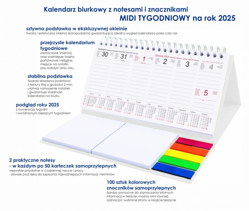 opis kalendarza biurkowego na rok 2025