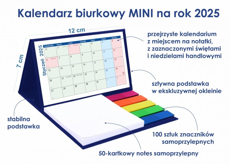 Opis i wymiary kalendarza MINI na rok 2025 