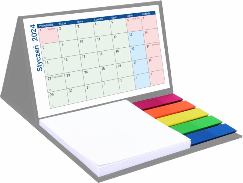 Kalendarz biurkowy MINI na rok 2024 z notesem i znacznikami