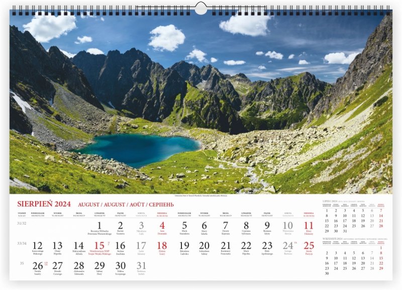 Kalendarz ścienny wieloplanszowy Tatry 2024 - sierpień 2024