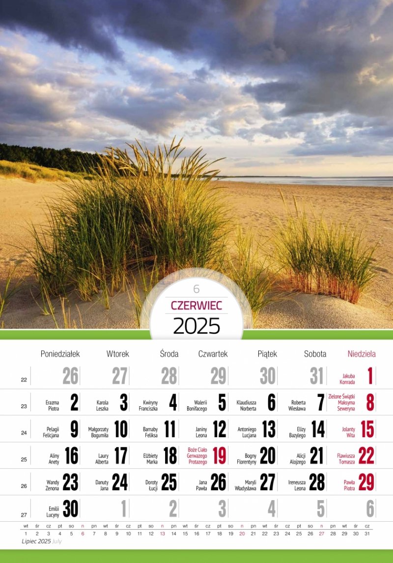 Kalendarz ścienny wieloplanszowy  PEJZAŻE 2025 - czerwiec 2025