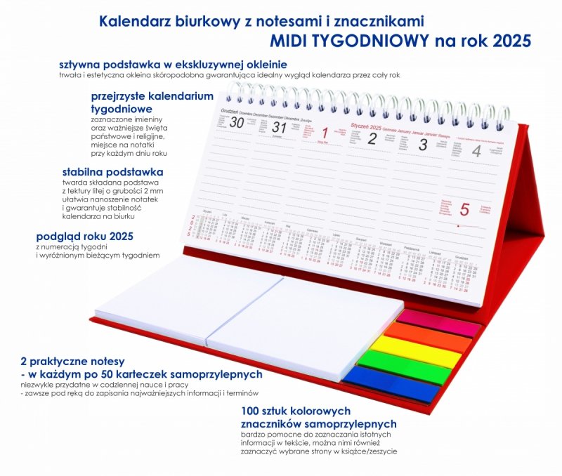 opis kalendarza biurkowego na rok 2025