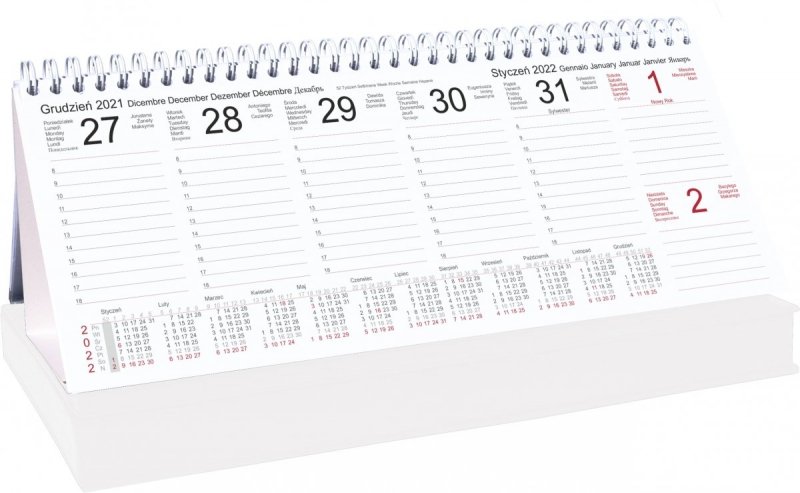 Kalendarz biurkowy TYGODNIOWY Z PIÓRNIKIEM 2022 biały