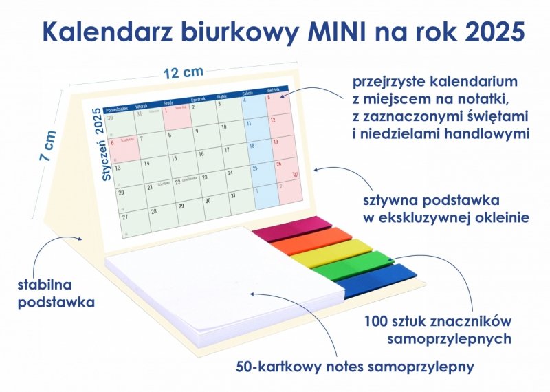 Opis i wymiary kalendarza MINI na rok 2025 
