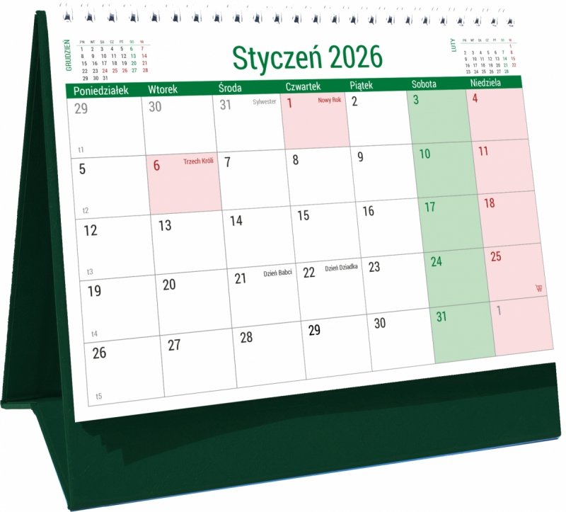 Kalendarz biurkowy PLANO na rok 2026 z dużą ilością miejsca na notatki