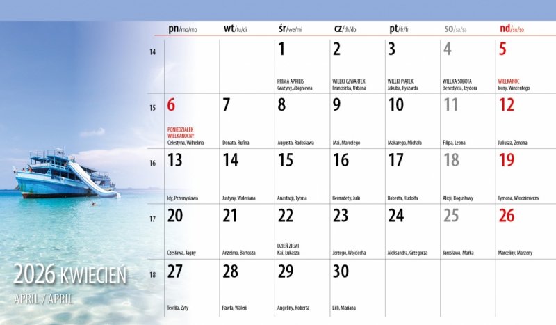 miesięczny kalendarz biurkowy na rok 2026
