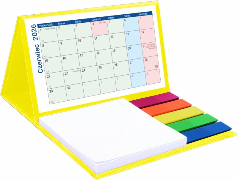 kalendarz biurkowy szkolny na rok 2026/2027 MINI z notesami i znacznikami