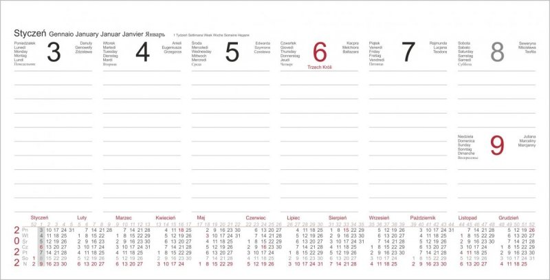 Kalendarz biurkowy z notesami i znacznikami MIDI TYGODNIOWY 2022 pomarańczowy