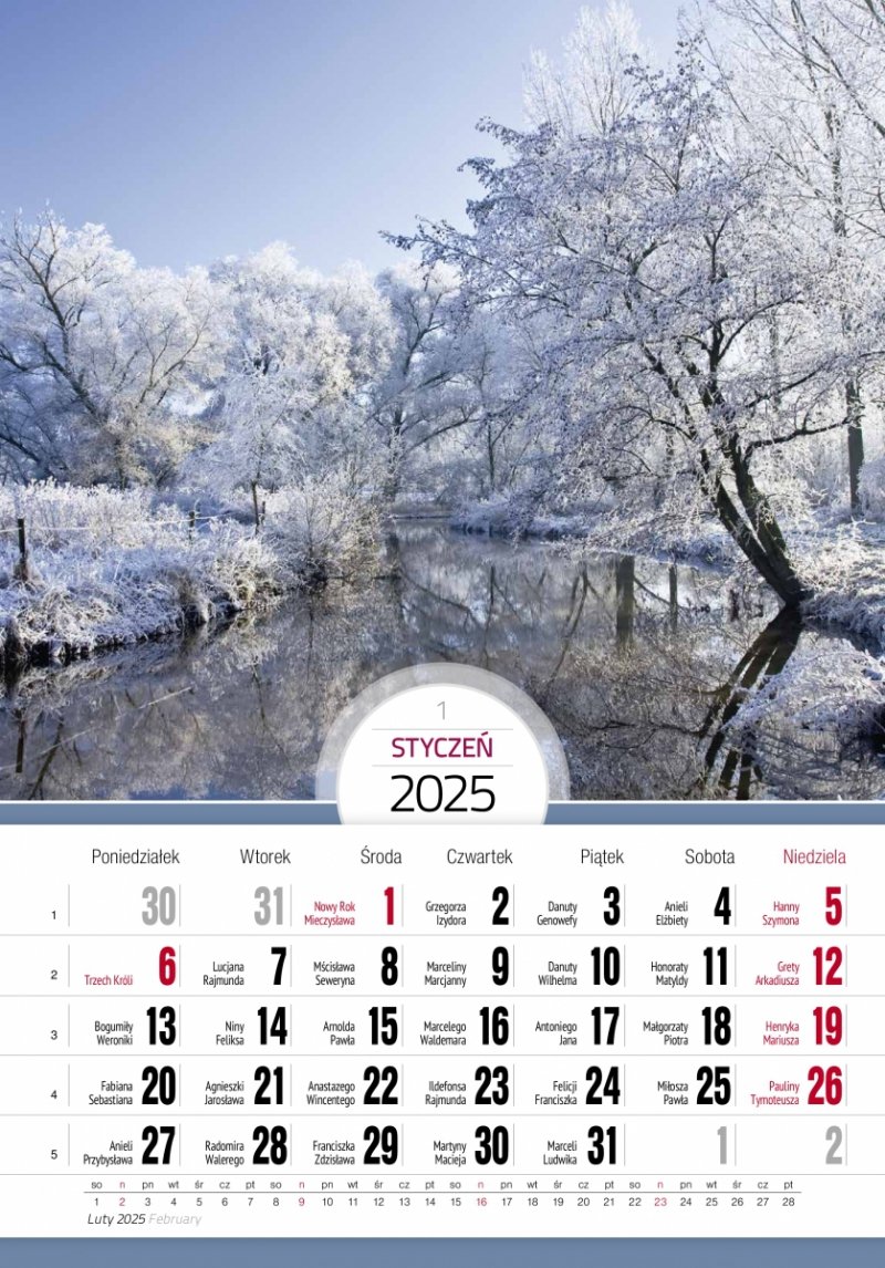 Kalendarz ścienny wieloplanszowy  PEJZAŻE 2025 - styczeń 2025