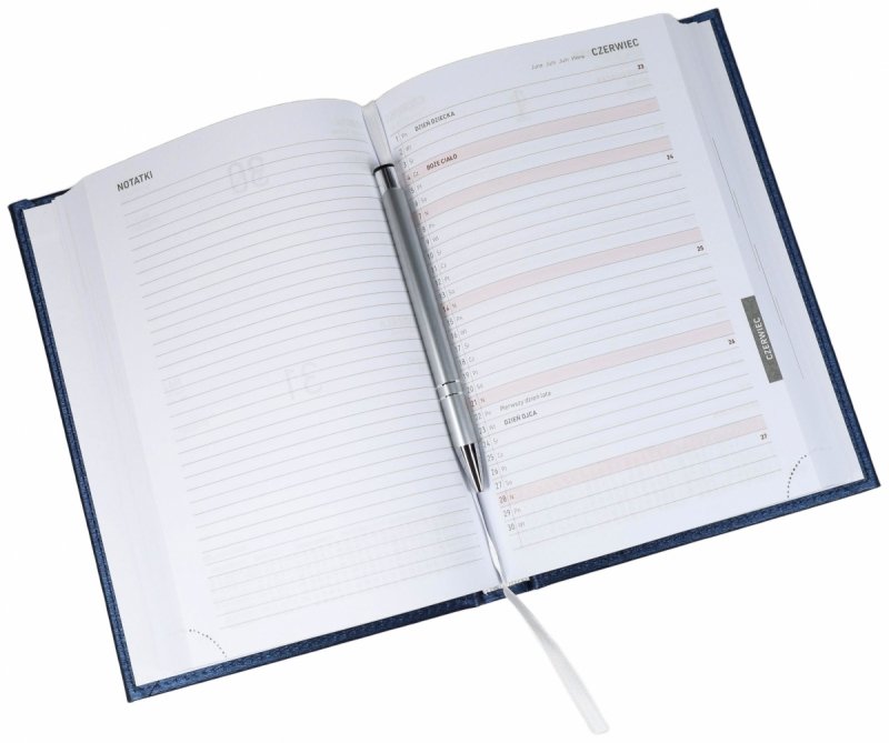 Kalendarz książkowy 2026 A5 dzienny papier biały drukowane registry oprawa ALUMINIUM czarna