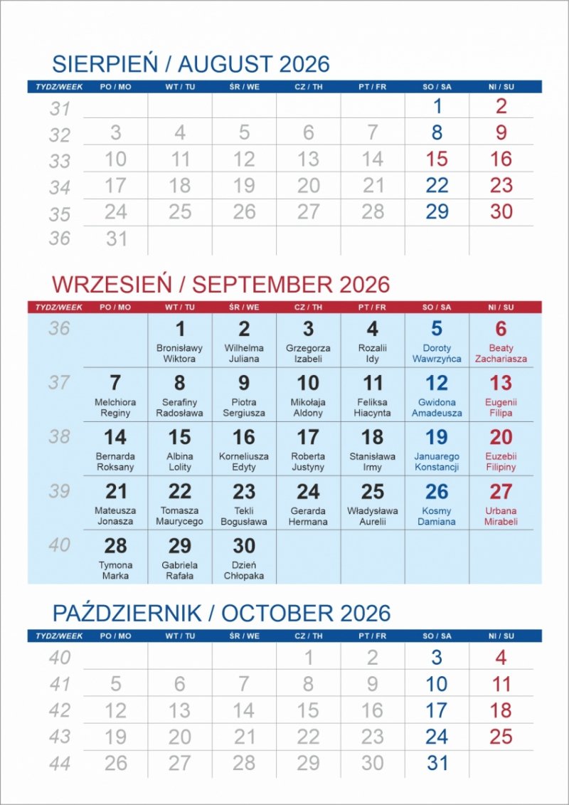 Kalendarz biurkowy z notesem i znacznikami TOP 3-miesięczny 2026 bordowy