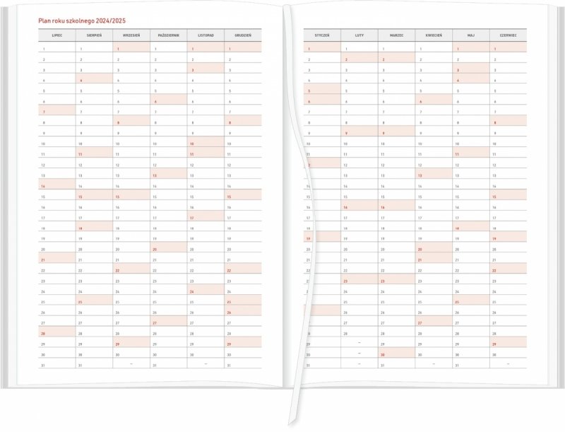 kalendarz z planem roku szkolnego 2024/2025