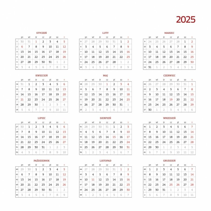 Kalendarz ścienny wieloplanszowy 33x33 cm KOTY 2025 - planer roku 2025
