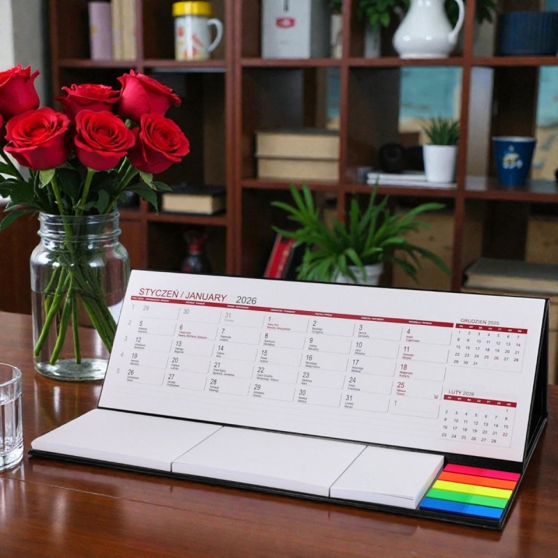 Kalendarz biurkowy z notesami i znacznikami samoprzylepnymi MAXI 2026 granatowy