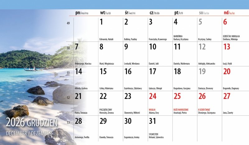 biurkowy kalendarz na rok 2026 