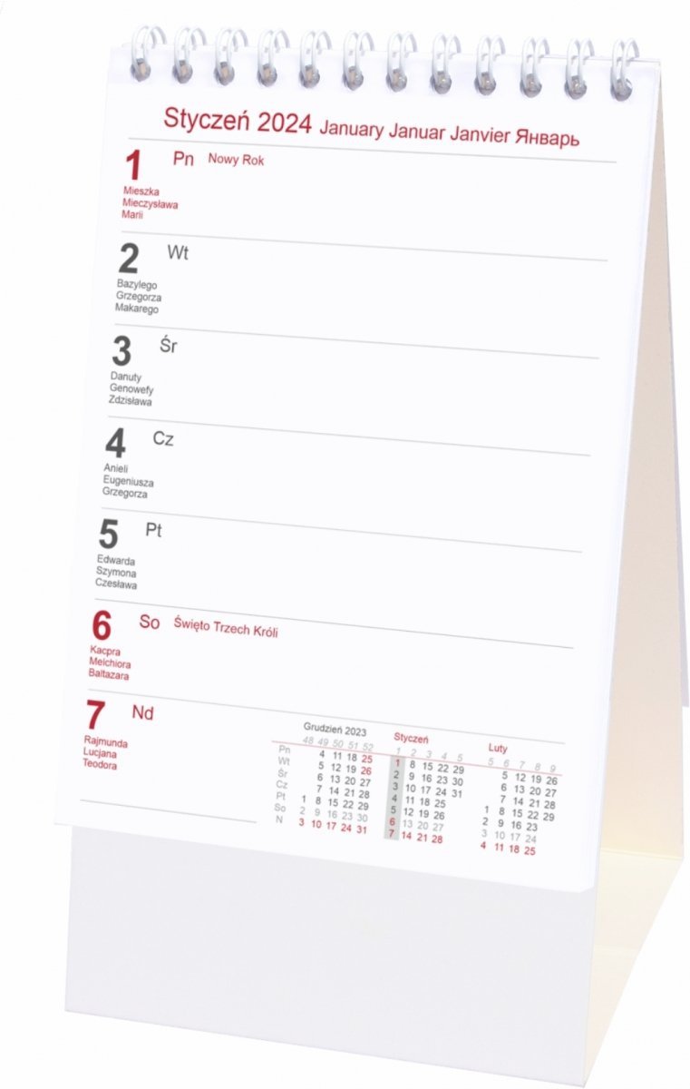 Kalendarz na biurko pionowy stojący na rok 2024