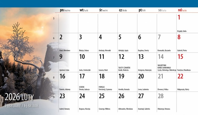 biurowy kalendarz miesięczny