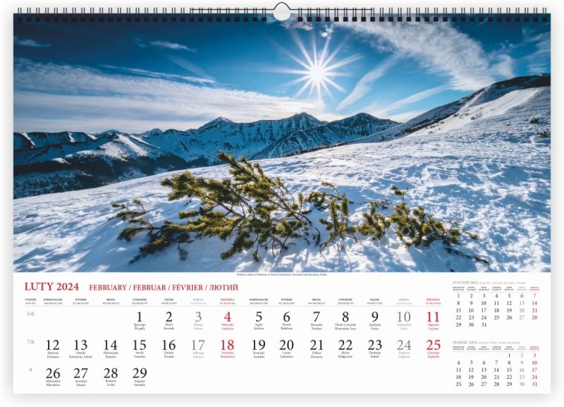 Kalendarz ścienny wieloplanszowy Tatry 2024 - luty 2024