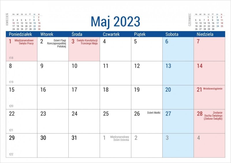 Kalendarium do kalendarza biurkowego PLANO na rok 2023 - maj 2023