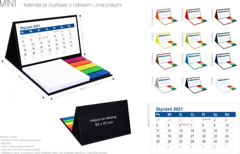 Kalendarz biurkowy z notesem i znacznikami MINI 2021 