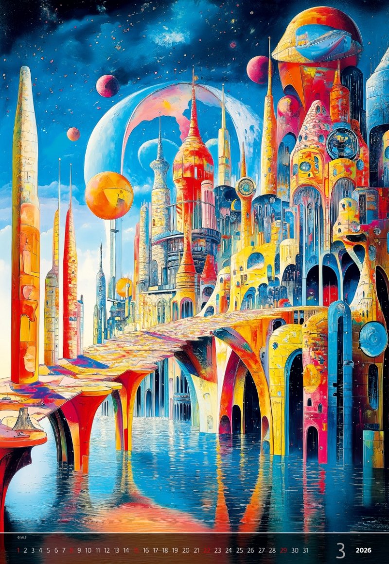 E08 Kalendarz ścienny wieloplanszowy Surreal New Worlds 2026 - exclusive edition