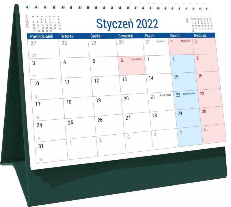  Kalendarz biurkowy stojący na podstawce PLANO 2022 zielony