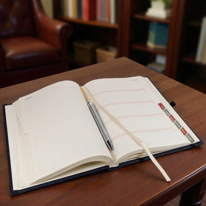 Kalendarz książkowy 2026 B5 dzienny papier chamois wycinane registry oprawa z zamykaniem na gumkę i mocowaniem na długopis ROSSA VIU czerwona