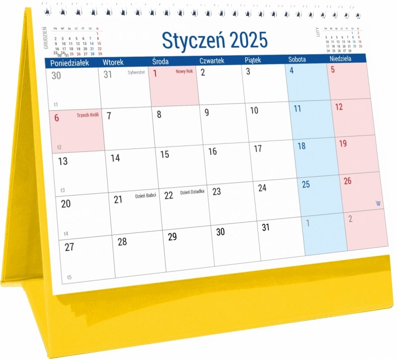 Kalendarz biurkowy PLANO na rok 2025 z dużą ilością miejsca na notatki