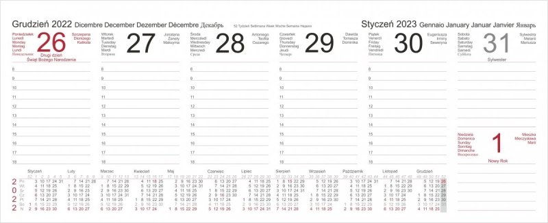 Kalendarz biurkowy TYGODNIOWY Z PIÓRNIKIEM 2022 seledynowy