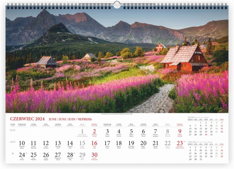 Kalendarz ścienny wieloplanszowy Tatry 2024 - czerwiec 2024
