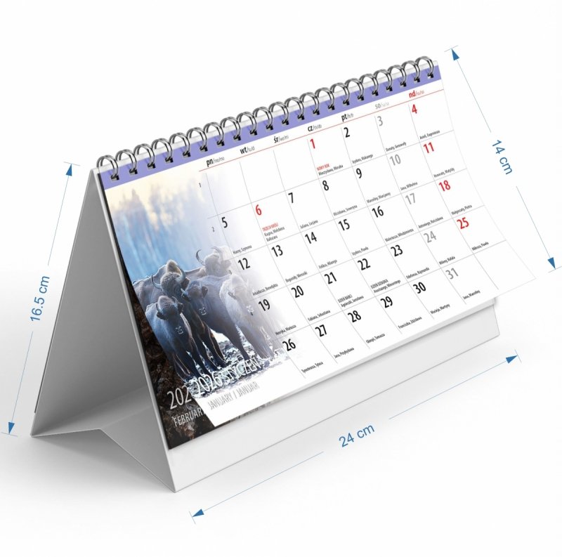 wymiary kalendarza na rok 2026