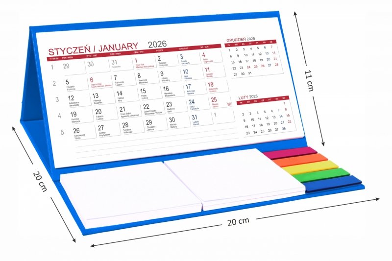 wymiary kalendarza na rok 2026