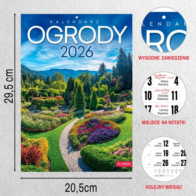 Kalendarz ścienny wieloplanszowy A4 OGRODY 2026