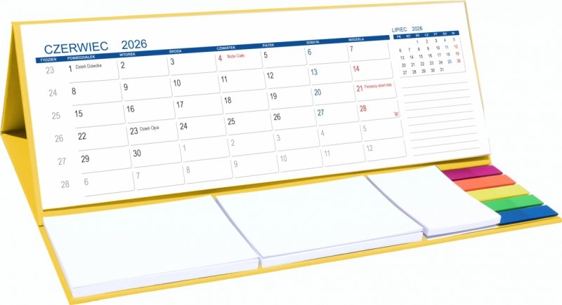 kalendarz biurkowy MAXI z notesami i znacznikami na rok szkolny 2026/2027