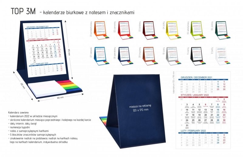 Kalendarz biurkowy z notesem i znacznikami TOP 3-miesięczny 2022 brązowy