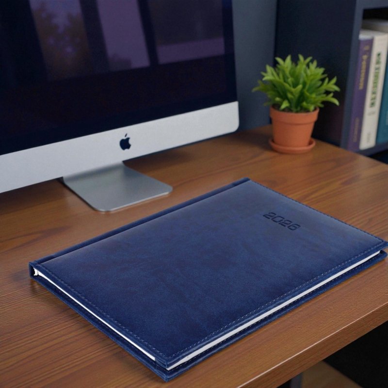 Kalendarz książkowy 2026 A4 TYGODNIOWY Z NOTESEM papier biały drukowane registry oprawa VIVELLA EXCLUSIVE granatowa