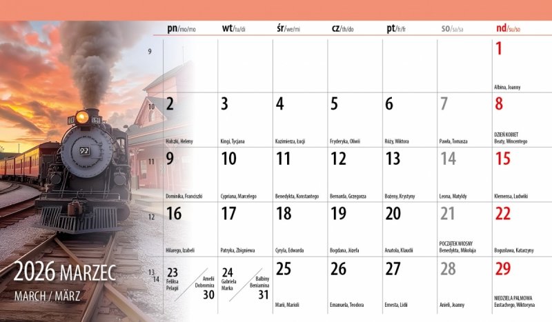 miesięczny kalendarz biurkowy na rok 2026