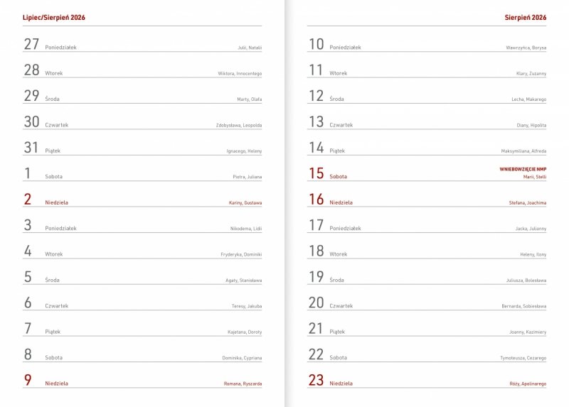 miesiące wakacyjne lipiec-sierpień 2027 w kalendarzu nauczyciela na rok szkolny 2026/2027