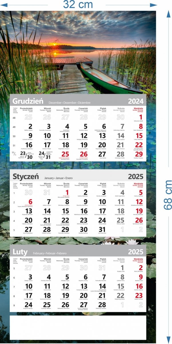 wymiary kalendarza poster na rok 2025